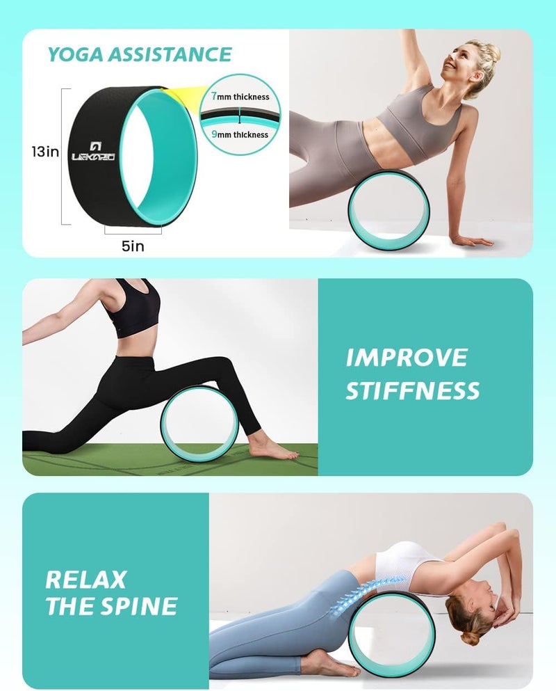 LEKÄRO Yoga Wheel Set 9 in 1, Yoga Starter Kit for Beginner, Back Roller for Pain Relief & Deep Tissue Massage, Stretching, Improving Backbends, Size 13'' - Image 3